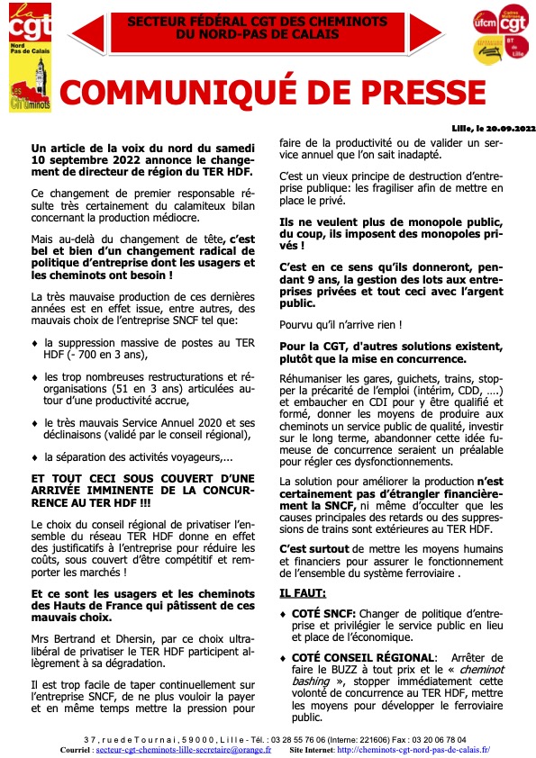 Politique du TER dans les Hauts-de-France : l'analyse des cheminots CGT