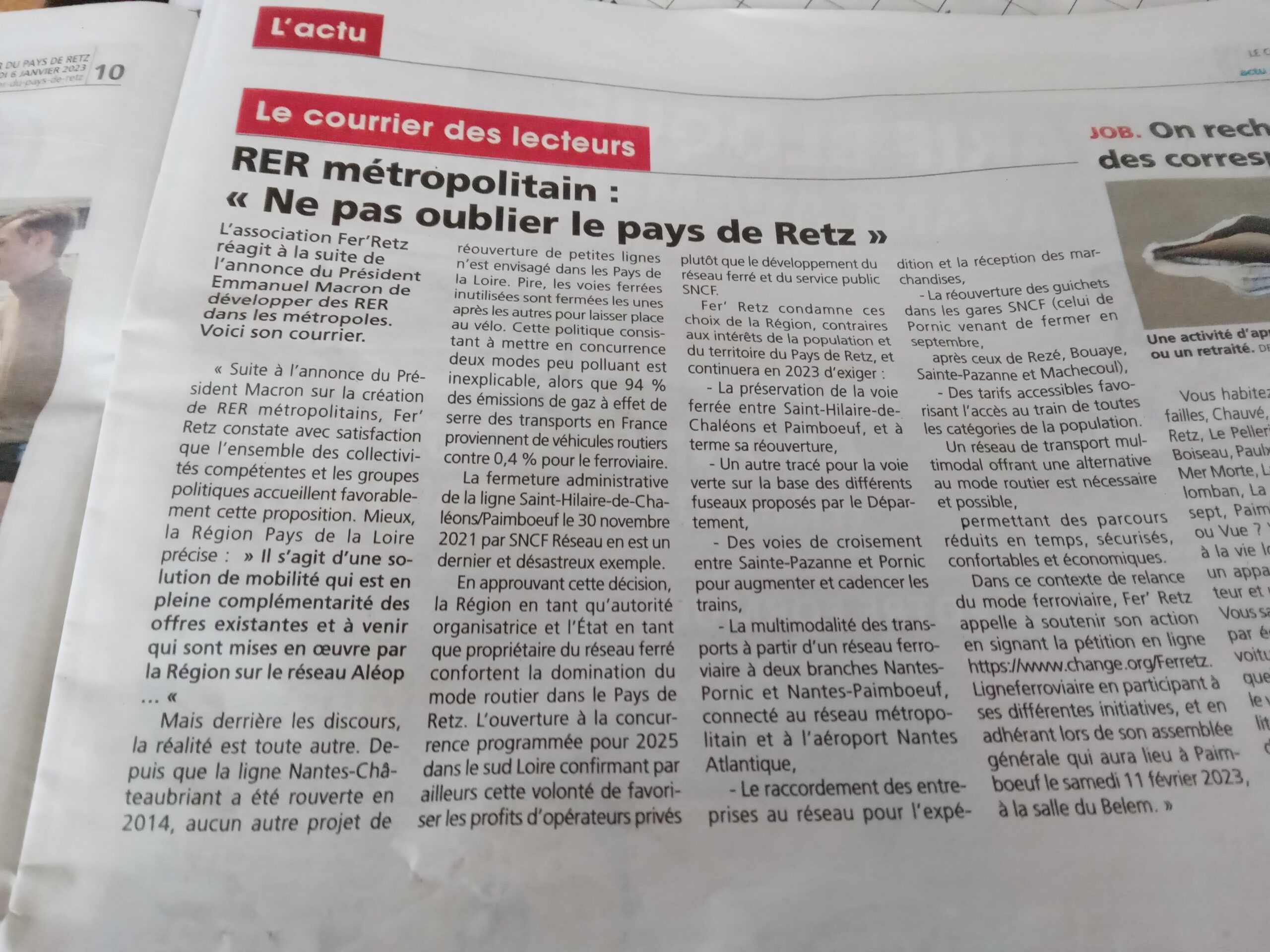 RER métropolitain : un courrier de Fer'Retz