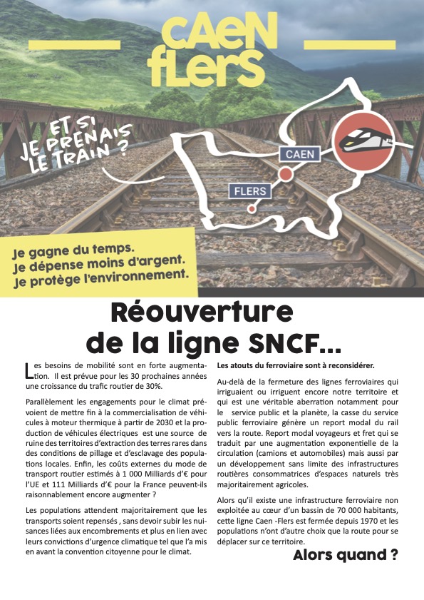 Argumentaires et propositions du collectif sud-normand de la CNR et des cheminots CGT pour la ligne Caen-Flers