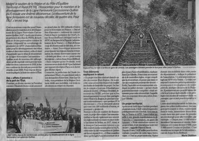 Un article de la presse régionale du sud-ouest sur le combat de l'ALF Carcassonne/Quillan