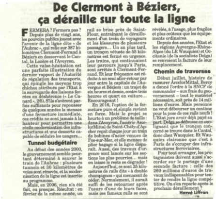 Ligne Clermont-Ferrand/Béziers : un article du Canard enchaîné