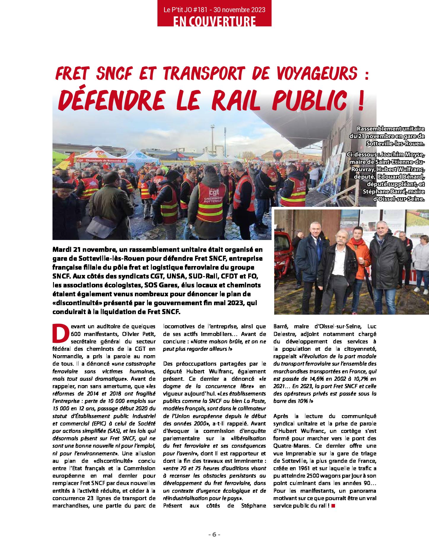 Article du P'tit journal d'Oissel sur le rassemblement du 21 novembre 2023 en gare de Sotteville-lès-Rouen