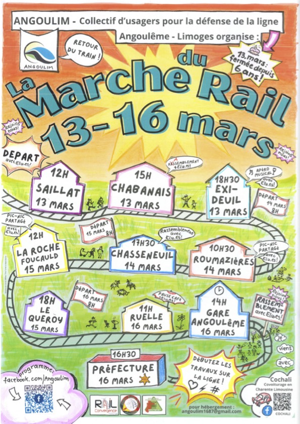 Du 13 au 16 mars 2024, marche du rail pour la réouverture de la ligne Limoges/Angoulême