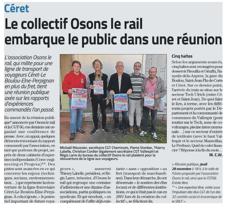 Un article de l'Indépendant sur l'action du collectif de la CNR "Osons le rail"