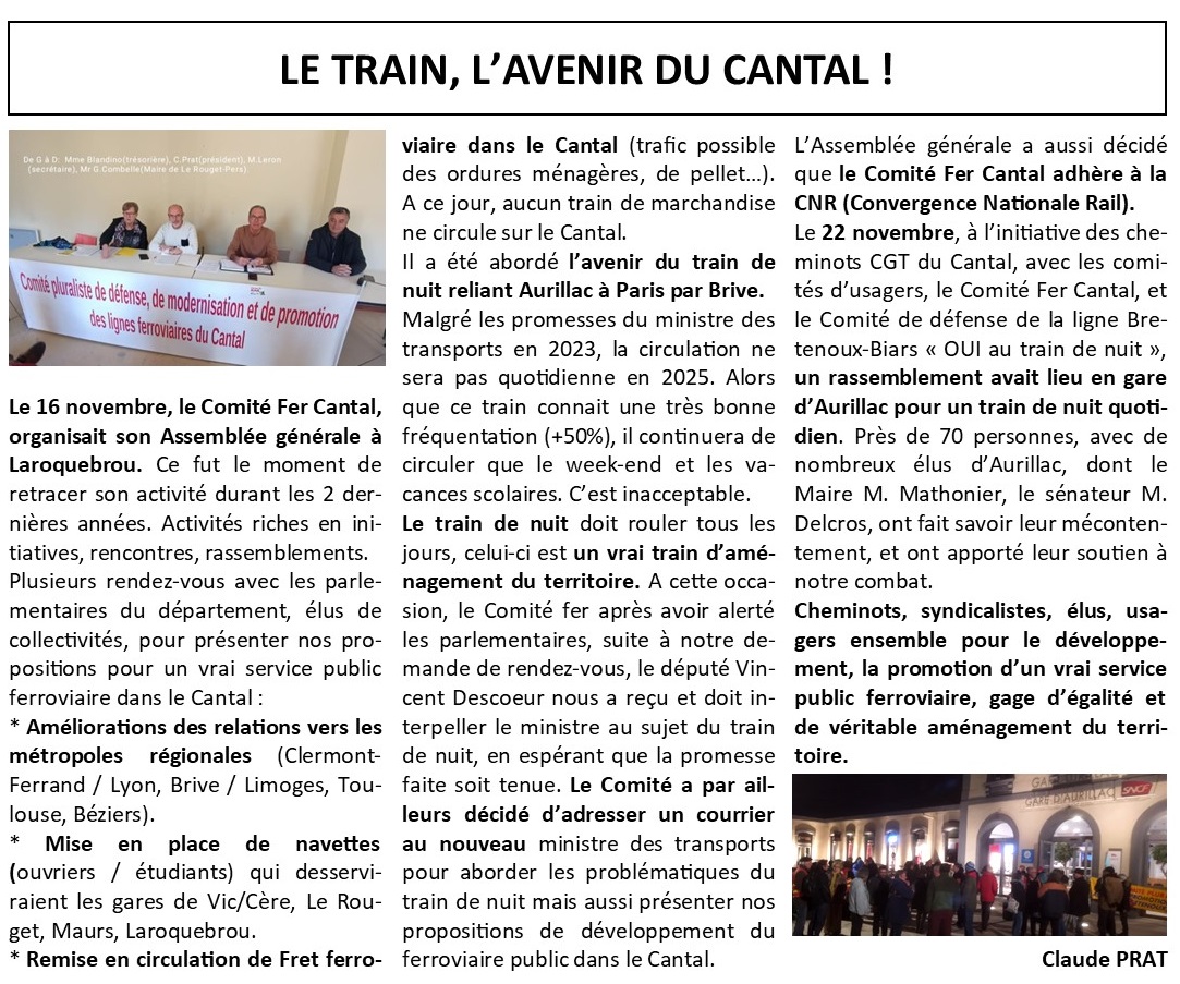 Courrier du collectif Fer Cantal au ministre des transports