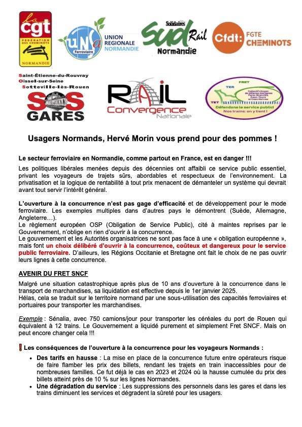 Tract pluraliste aux usagers normands sur les conséquences de la concurrence ferroviaire